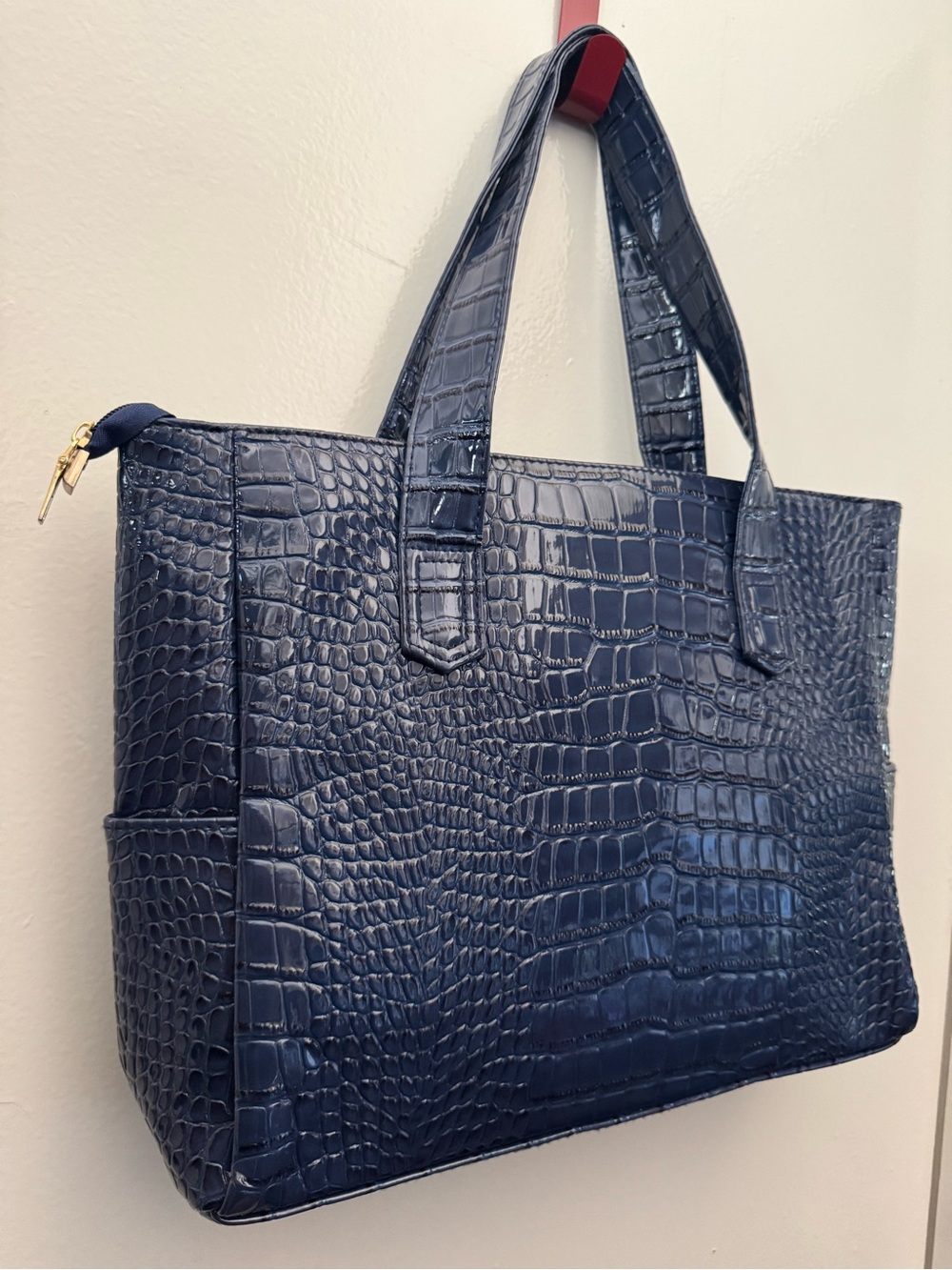 Classic Navy Croc-Embossed Tote Bag